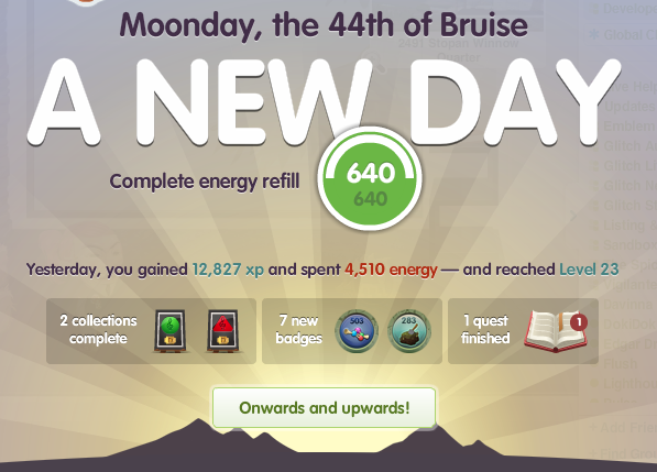 End screen of a day, showing how much you've done.