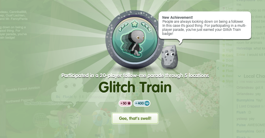 Screen showing the Glitch Train achievement