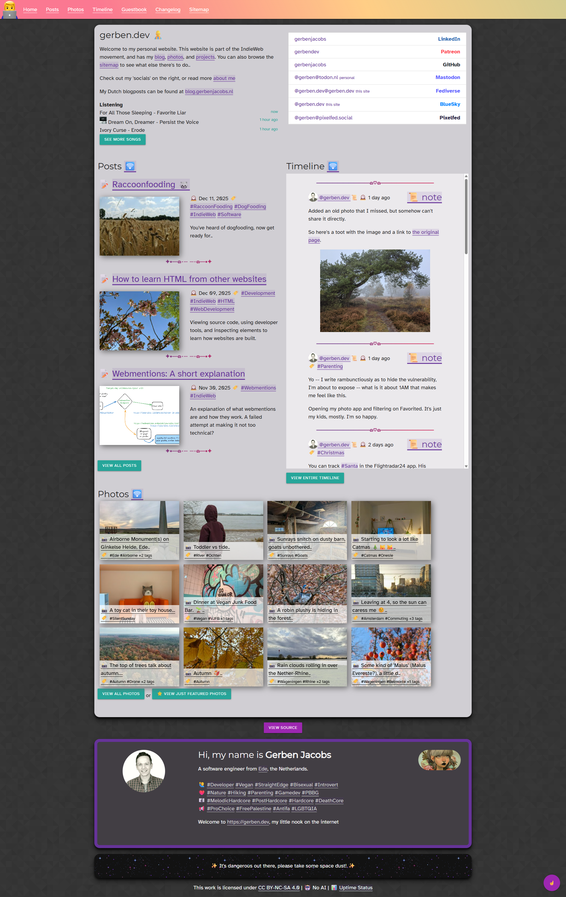 Screenshot of gerben.dev from December 26th; the old version