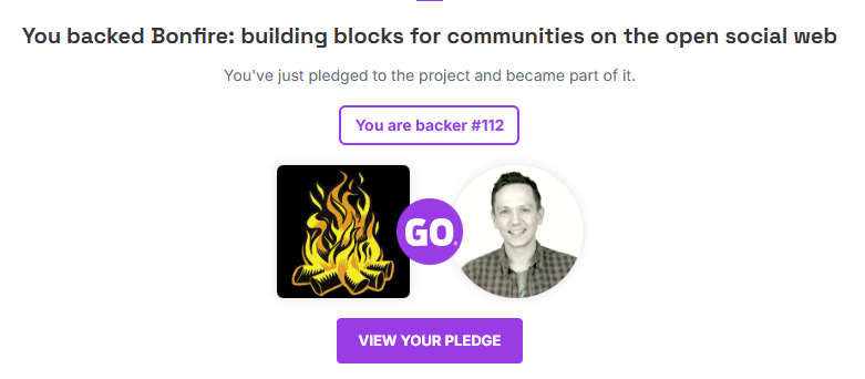 Screenshot of me pledging to Bonfire