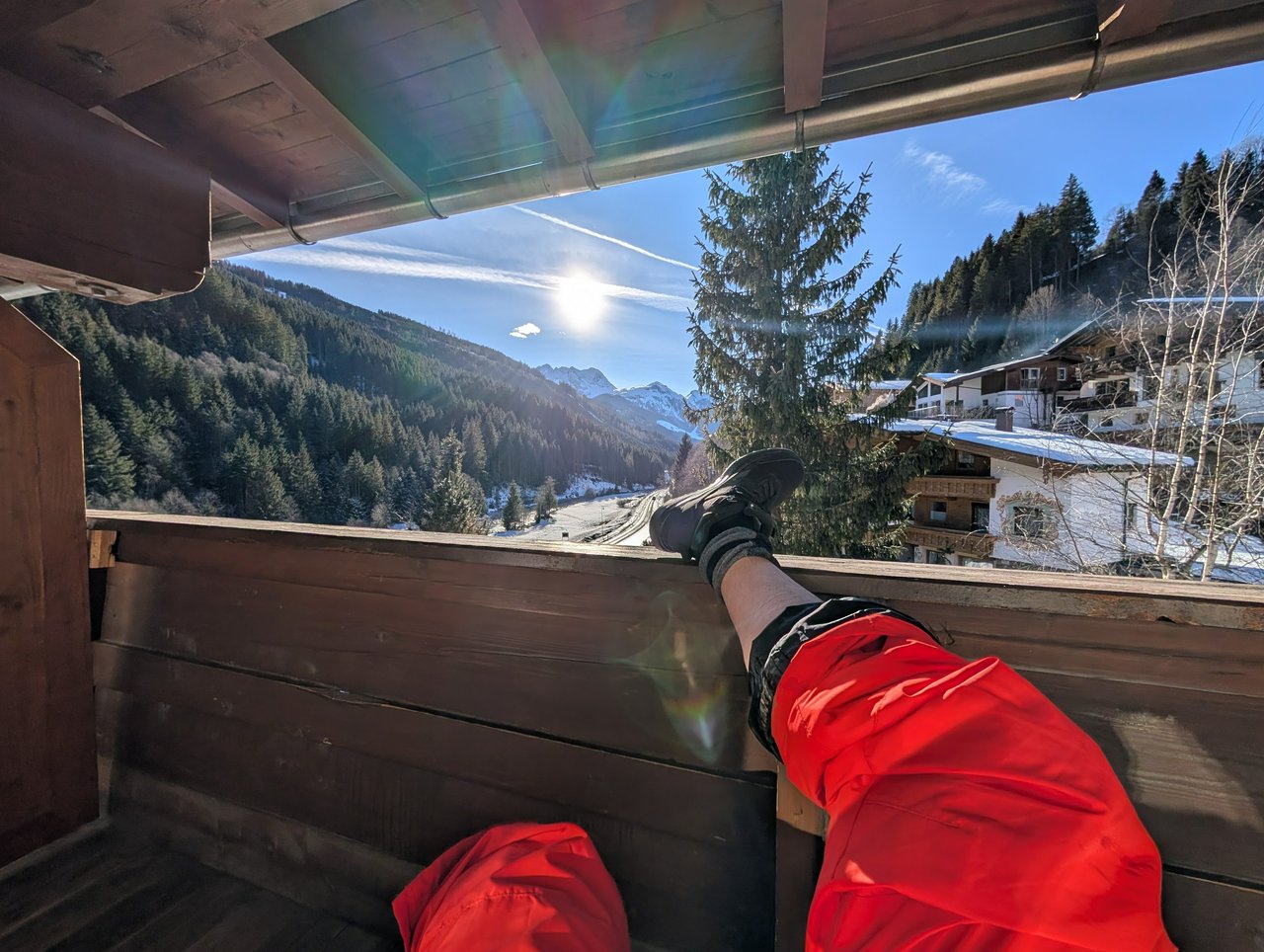 Relaxing on the balcony, after a day of skiing