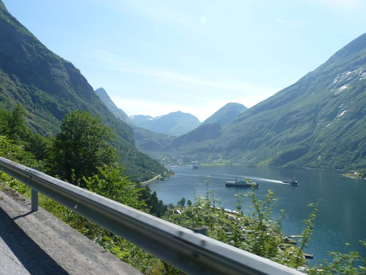 Driving up the pass, looking down on the fjord