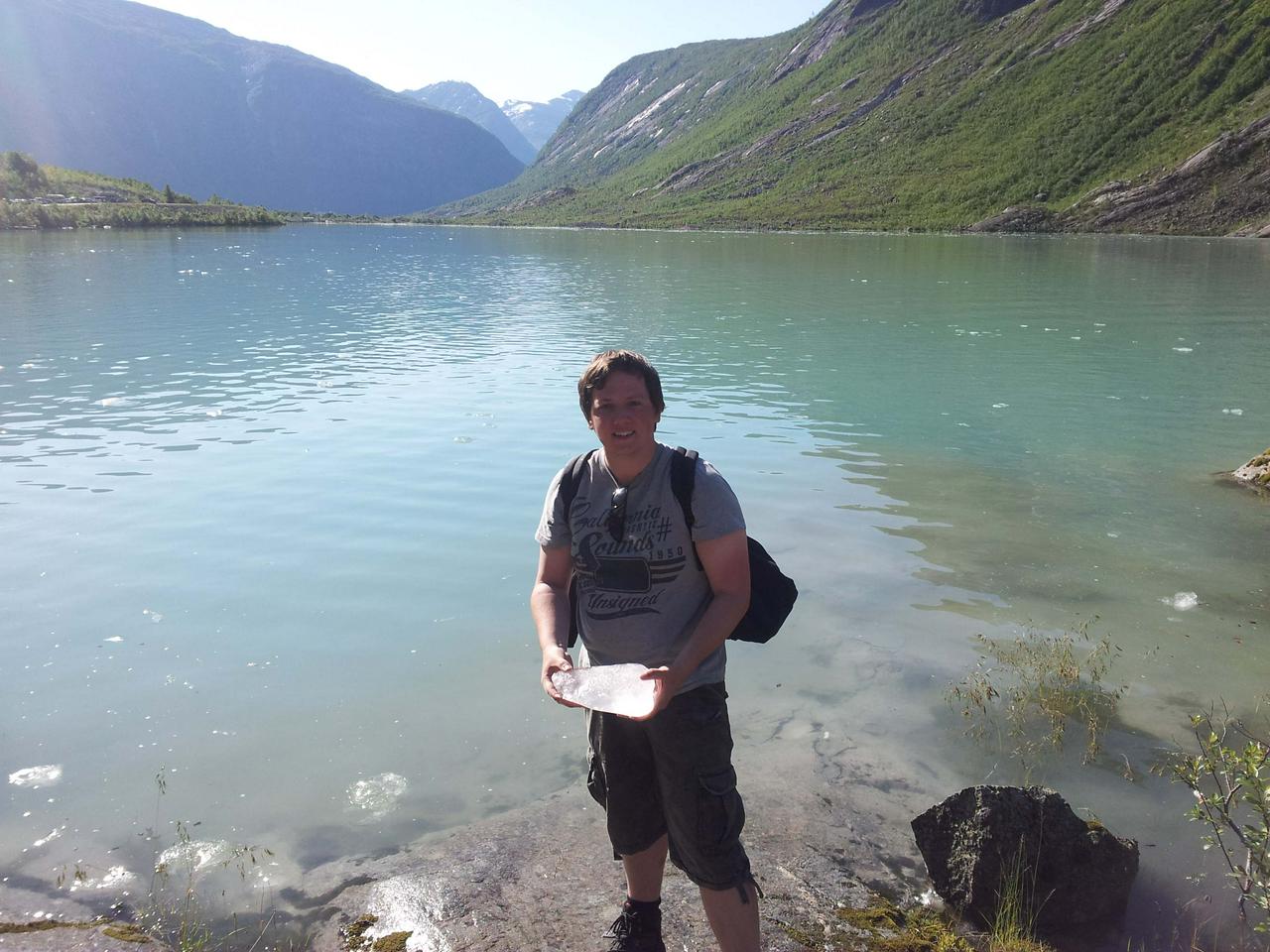 Holding ice in Nigardsbreen glacier (and lake)