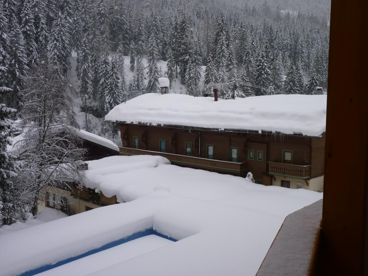 Outdoor pool with snow