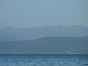 Snowy mountains seen from Stord