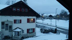 Snowy view outside the Wendelstein pension in Miesbach