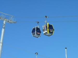 Two cable cars meet halfway