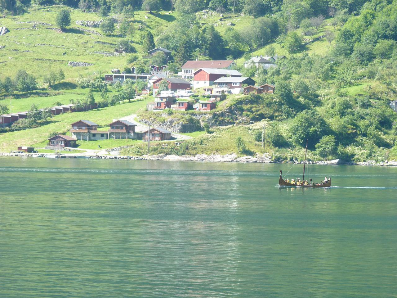 Viking boat (with outboard motor) on the Geirangerfjord