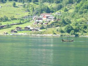 Viking boat (with outboard motor) on the Geirangerfjord