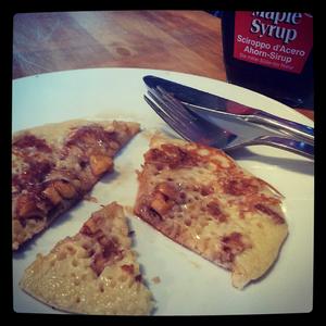 American pancake with cinnamon and bits of apple and of course some maple syrup.