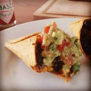 Black bean, corn and guacamole taco cones!