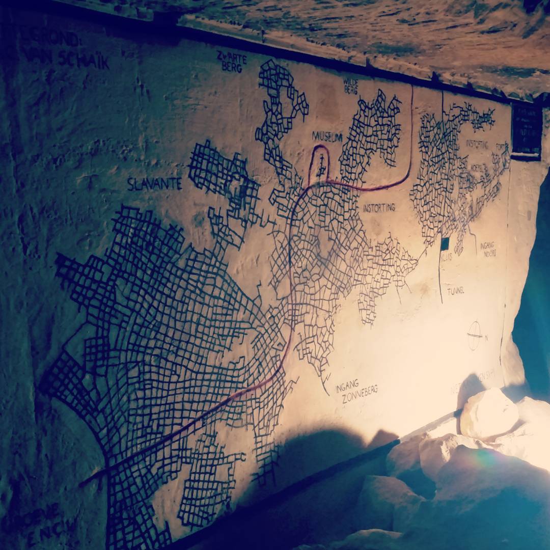 Hand cartographed map of the limestone mines underneath the St. Petershill in Maastricht.